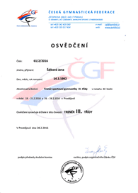 Trenér sportovní gymnastiky - osvědčení